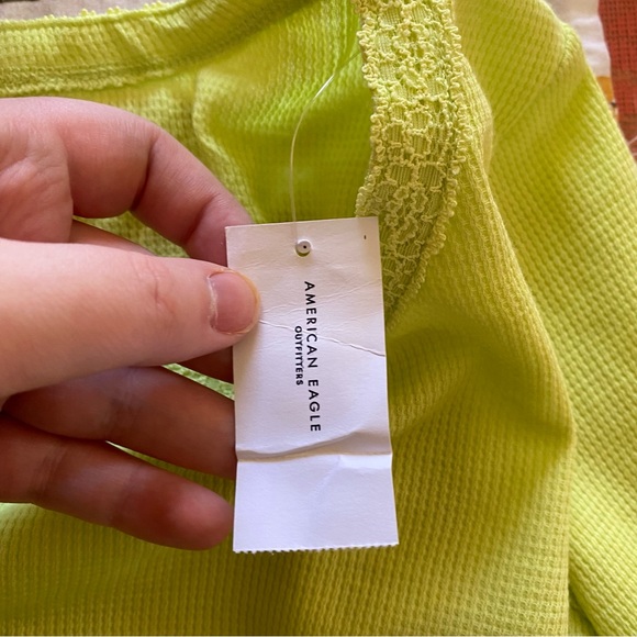 American Eagle • Long Sleeve Lace Trim Waffle Knit Tee in Lime - Picture 12 of 13